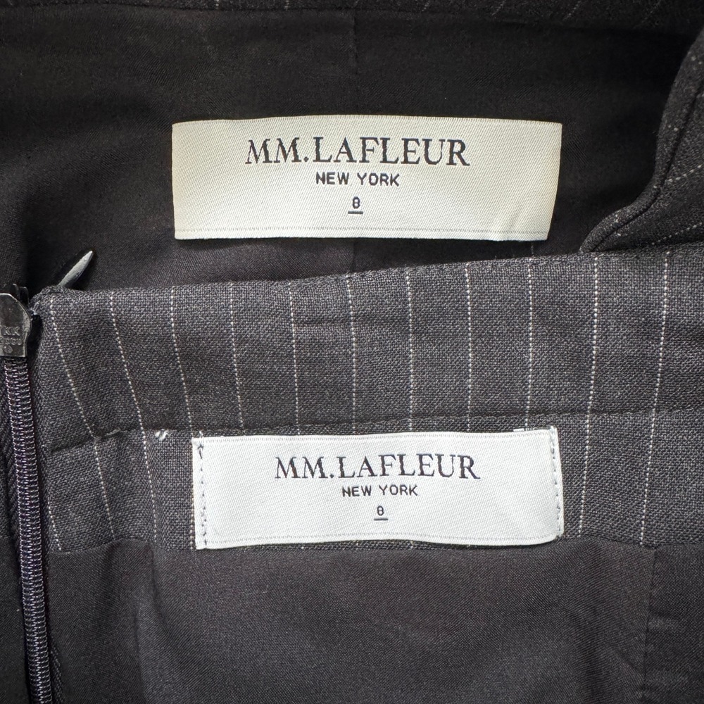 MM.LaFleur Pinstripe Skirt Suit Set 8 Charcoal Grey Wool Career Workwear Office - Picture 13 of 14
